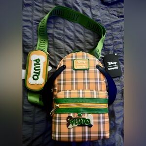 Loungefly Disney Plaid Pluto 95th Anniversary Backpack with Green and Orange